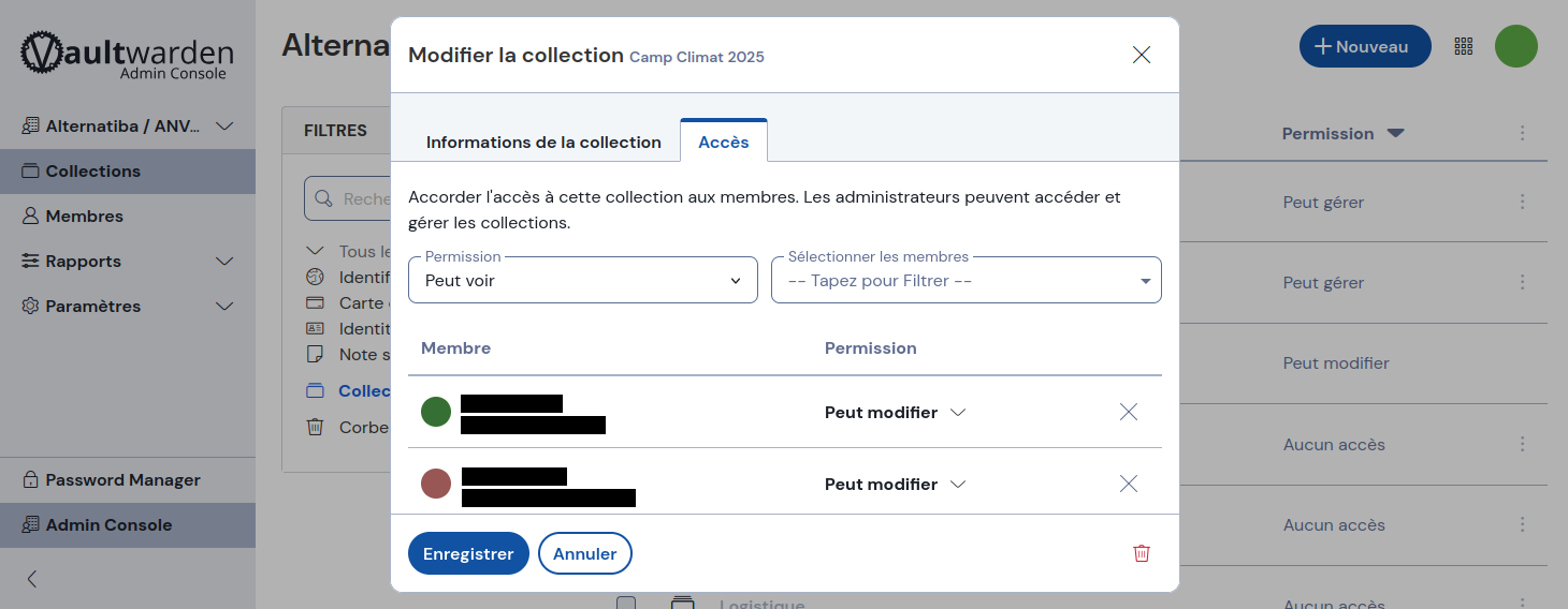 Membres ayant accès à une collection