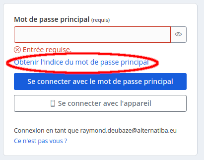 Indice de mot de passe maître