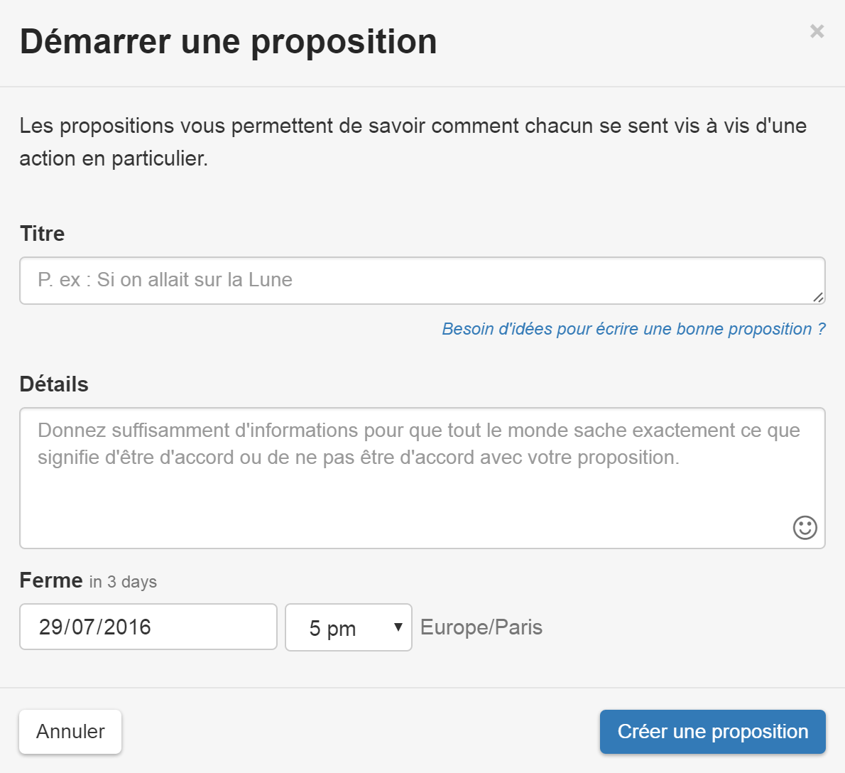 Démarrer une nouvelle décision