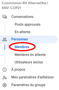 Liste des membres du Google Group