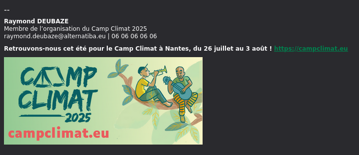 Aperçu de signature : Camp Climat 2025